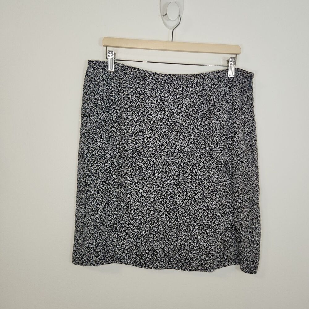 Vintage Karen Kane Navy White Floral Pencil Mini Skirt Size 16 Made in USA Y2K